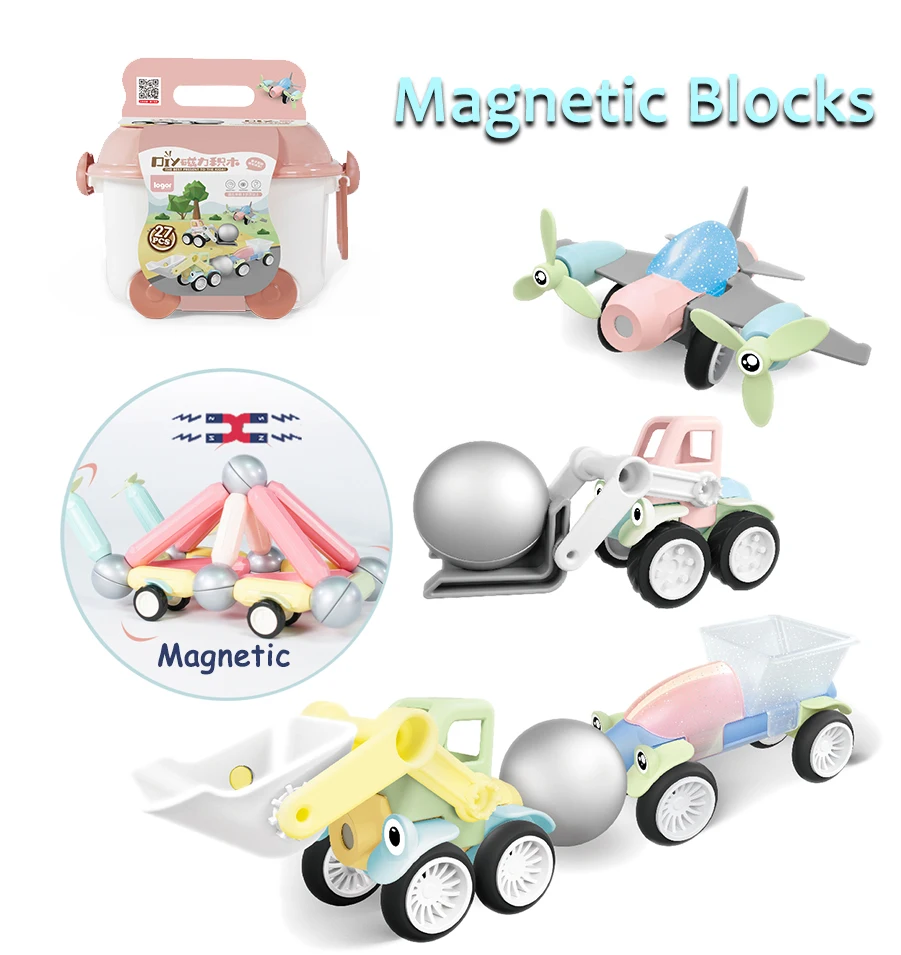 

60Pcs Magnetic Blocks Car Construction Toys DIY Magnets With Balls Building Designer Block Set Educational Toy Car For Kids