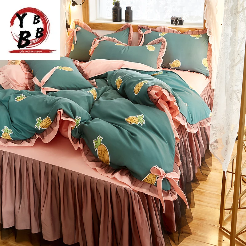 Pineapple Bedding Set Full Queen King Bedspread princess Duvet Cover set Pillowcase girls lace pink bed skirt luxury bedclothes
Pineapple Bedding Set Full Queen King Bedspread princess Duvet Cover set Pillowcase girls lace pink bed skirt luxury bedclothes