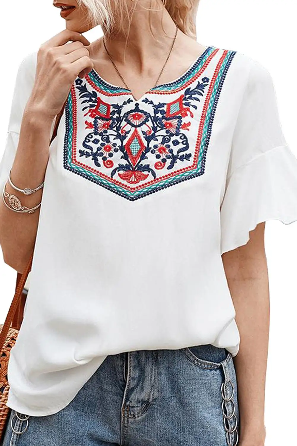 White Retro Embroidered Print White Ruffle Short Sleeve Blouse Top 2020 Summer New Arrival Stylish Bohemian Plus Size S-2XL
White Retro Embroidered Print White Ruffle Short Sleeve Blouse Top 2020 Summer New Arrival Stylish Bohemian Plus Size S-2XL