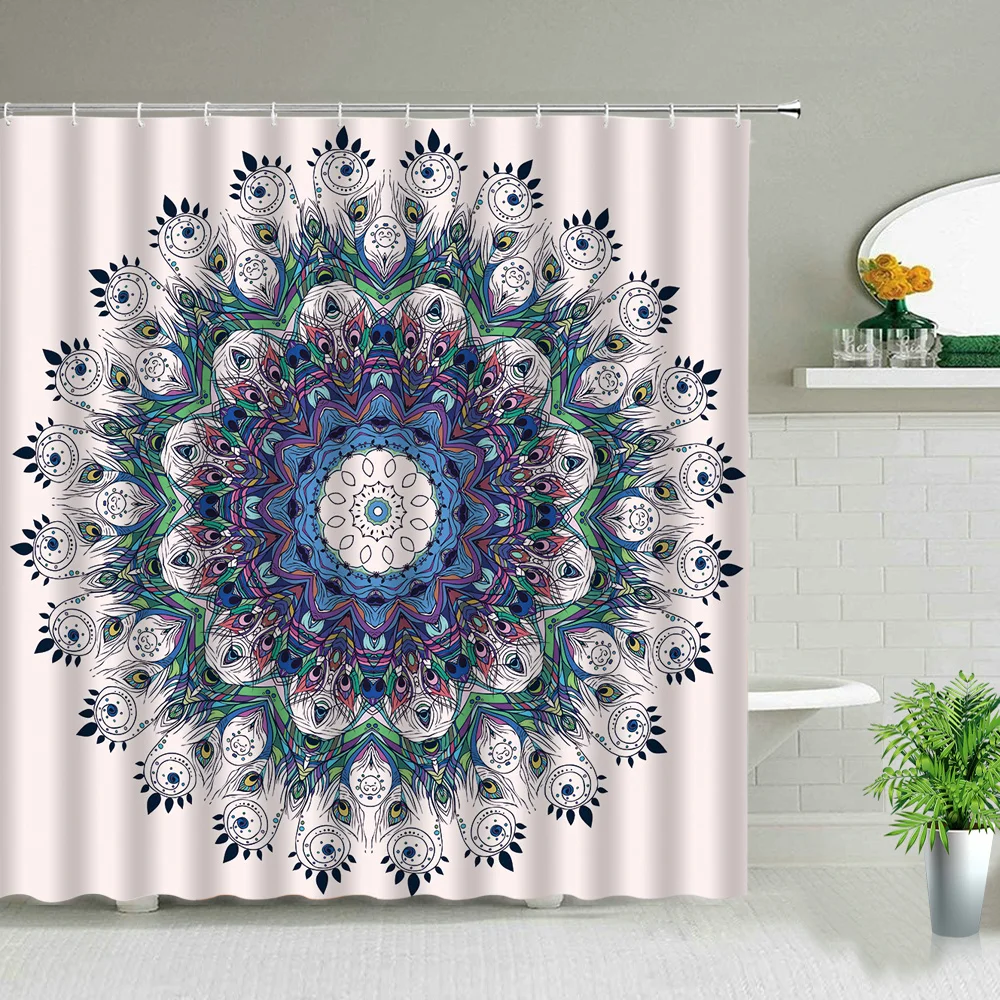

Bohemian Mandala Flower Shower Curtains Bathroom Geometric Waterproof Chic Bath Curtain Set Art Bathtub Decor Cloth With Hooks