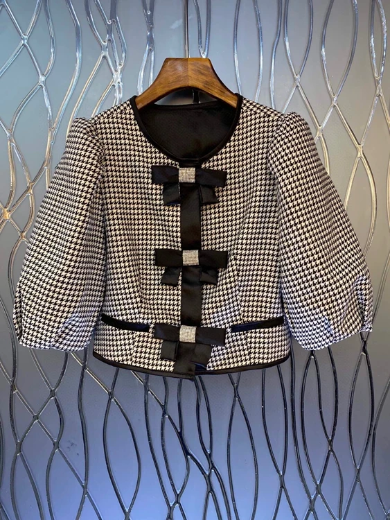 2021 new women fashion round neck bow tie houndstooth long-sleeved short short coat 818
2021 new women fashion round neck bow tie houndstooth long-sleeved short short coat 818