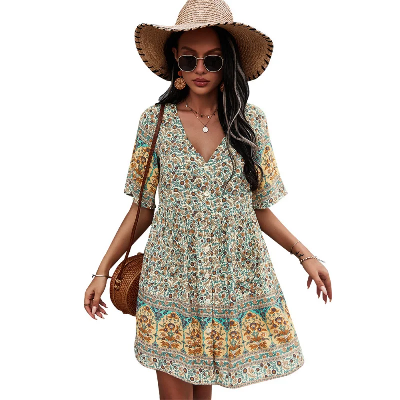 Summer Bohemian Floral Print Sexy Casual Dress Women's 2021 Deep V Neck Short Sleeve Dresses Loose Midi Dress for Women Plus Siz
Summer Bohemian Floral Print Sexy Casual Dress Women's 2021 Deep V Neck Short Sleeve Dresses Loose Midi Dress for Women Plus Siz