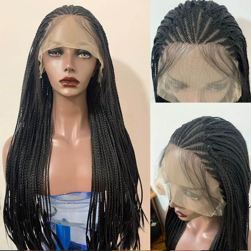 Braided Hair Synthetic 13*4 Lace Front Wig For Black Women Wigs Blonde Ladies Africa Braids 26 inches | Шиньоны и парики