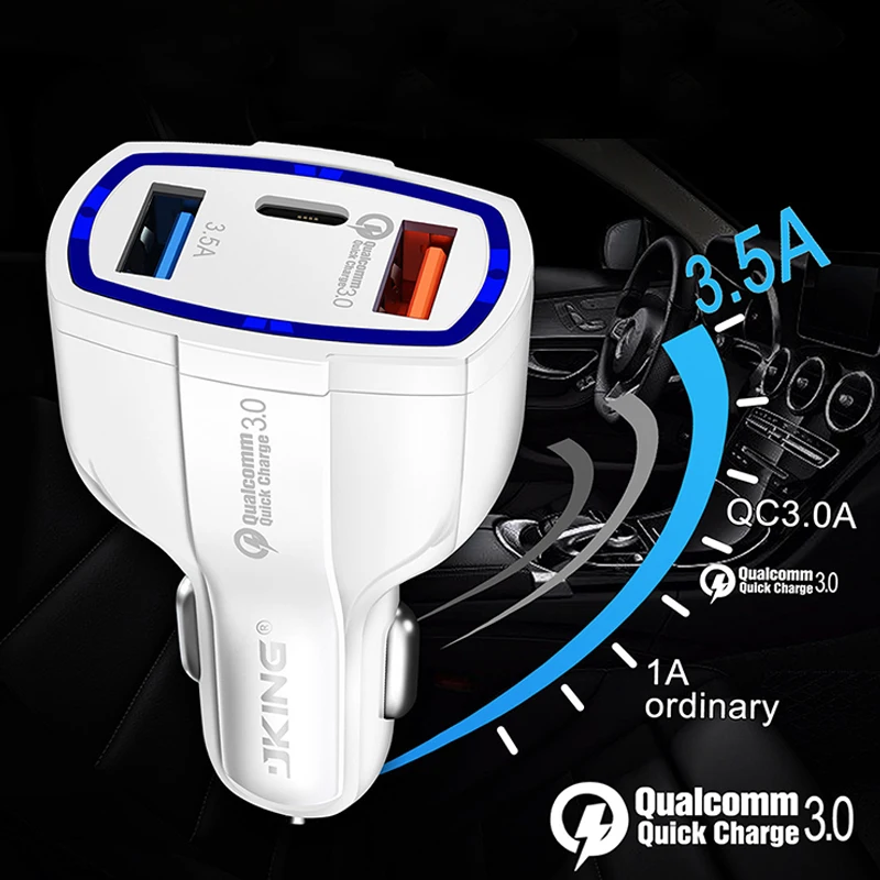 QC3.0 Быстрая автомобильная зарядка с Type-C быстрая для iPhone Samsung Xiaomi Huawei 2usb