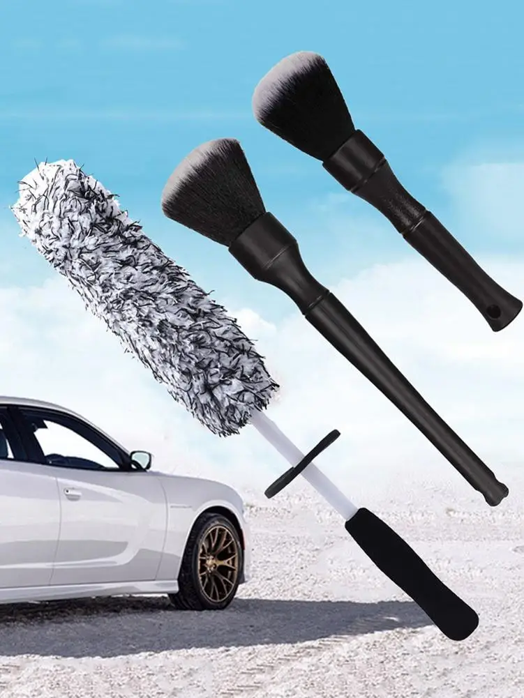 

HOT Car Detailing Brush Kit 1 Auto Wheel Rim Brush & 2 Detail Brushes Cotton Hub Brush Nylon Bristles Detail Brush Dropshipping