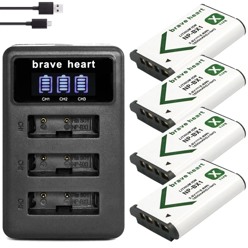 4x NP BX1 np bx1 Батарея + 3 слота ЖК дисплей Зарядное устройство для Sony DSC RX100 WX500