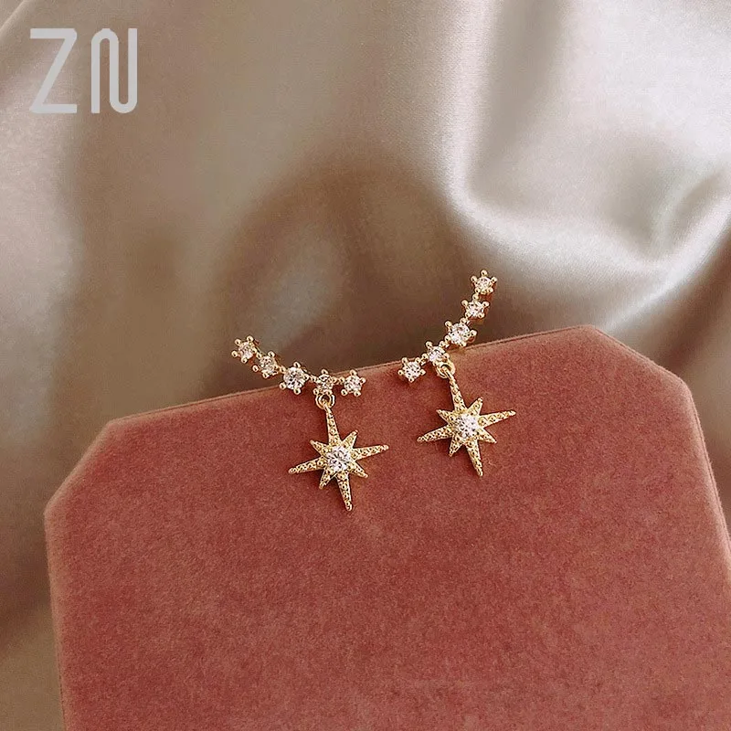 Женские серьги-гвоздики с кристаллами ZN корейские маленькие серьги в