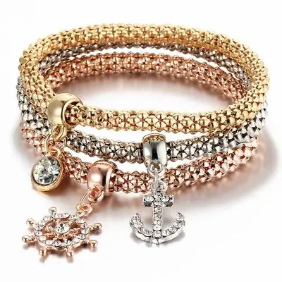 

3Pcs/Set Gold Color Heart Charm Elastic Bracelets For Women Pulseras Bracelet Cute Multilayer Bangles pulseira feminina Gifts