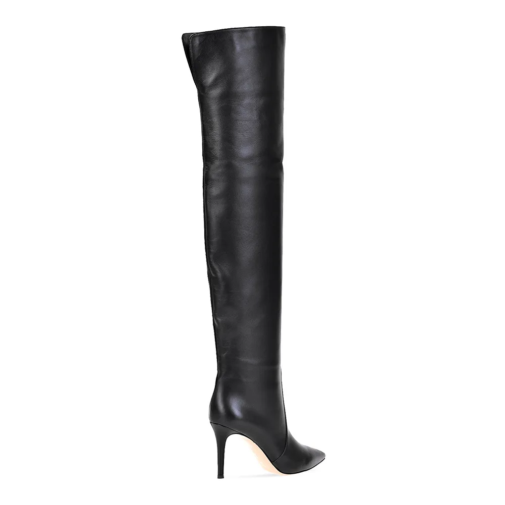 Women's black pointed sleeve high-heeled over knee boots, large high-heeled one legged boots
Women's black pointed sleeve high-heeled over knee boots, large high-heeled one legged boots