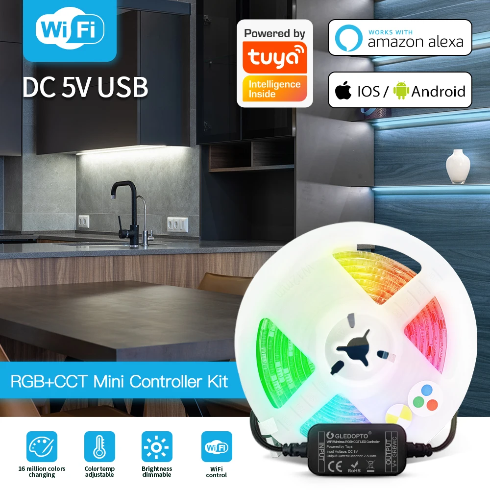 Gledopto DC5V 2.4GHz WiFi Mini RGBCCT LED Controller Light Strip Kit For Indoor Lighting Backlight TV Kitchen Bedroom Decoration
Gledopto DC5V 2.4GHz WiFi Mini RGBCCT LED Controller Light Strip Kit For Indoor Lighting Backlight TV Kitchen Bedroom Decoration