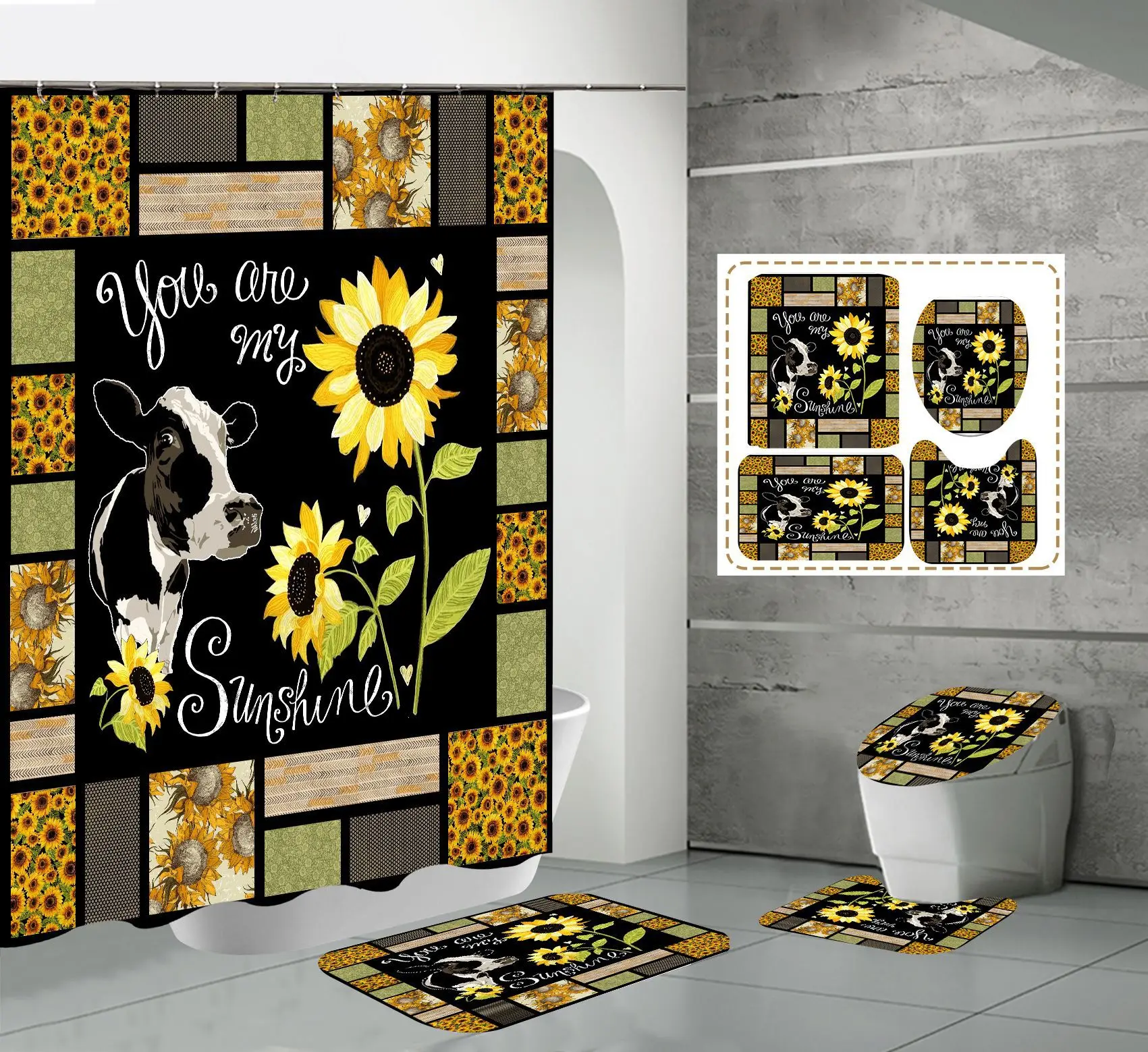 Cartoon Cute Cows Mow Durable Waterproof Shower Curtain Set with Animal Cows King Queen Non-Slip Bathroom Mat Rugs
Cartoon Cute Cows Mow Durable Waterproof Shower Curtain Set with Animal Cows King Queen Non-Slip Bathroom Mat Rugs