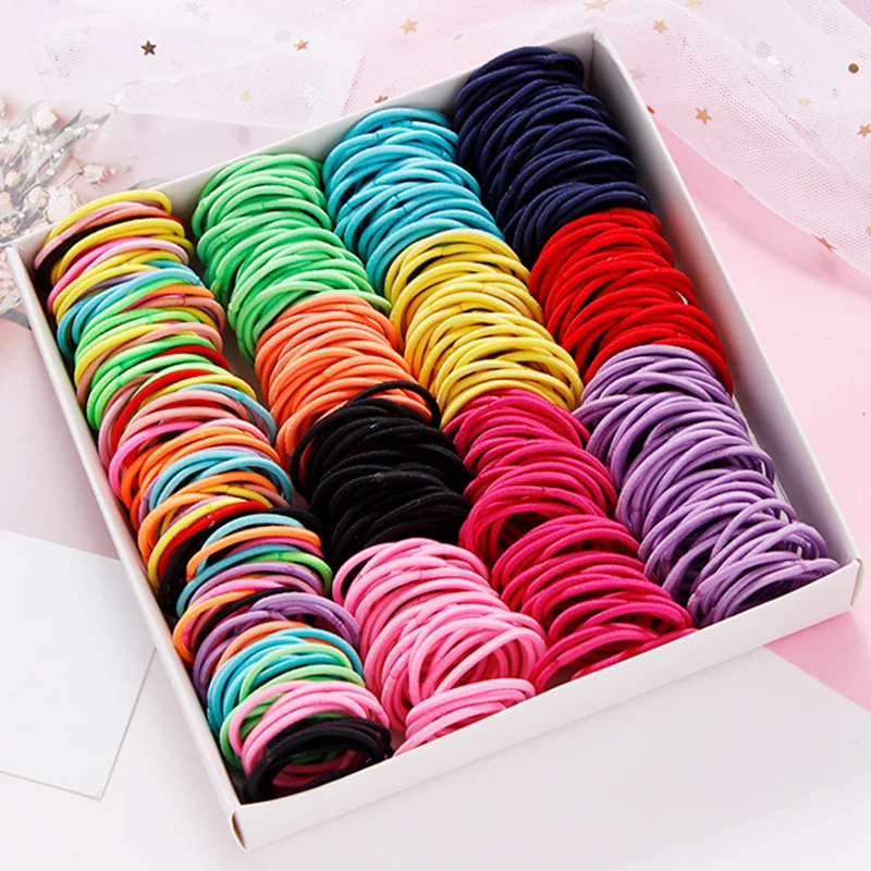 100 шт./компл. цветные нейлоновые базовые эластичные повязки для волос девочек