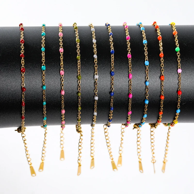 Stainless Steel Tone Beaded Chain Bracelets For Woman Golden Color Link Colorful Enamel Bangles Fashion Jewelry Accessories
Stainless Steel Tone Beaded Chain Bracelets For Woman Golden Color Link Colorful Enamel Bangles Fashion Jewelry Accessories