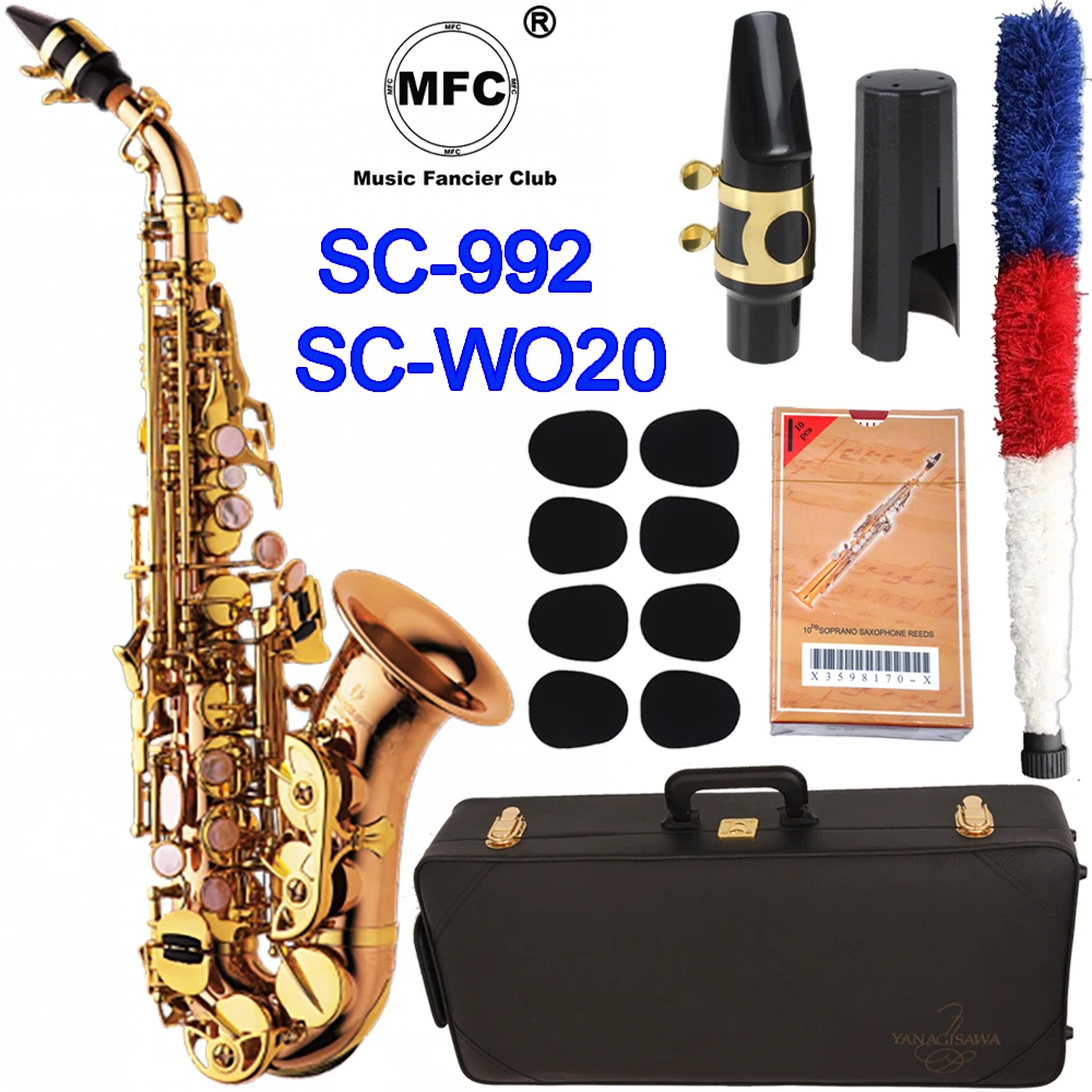 

MFC Curved Soprano Saxophone SC-992 SC-WO20 Gold Lacquer Curved Soprano Sax Mouthpiece Reeds Neck Musical Instrument Accessories