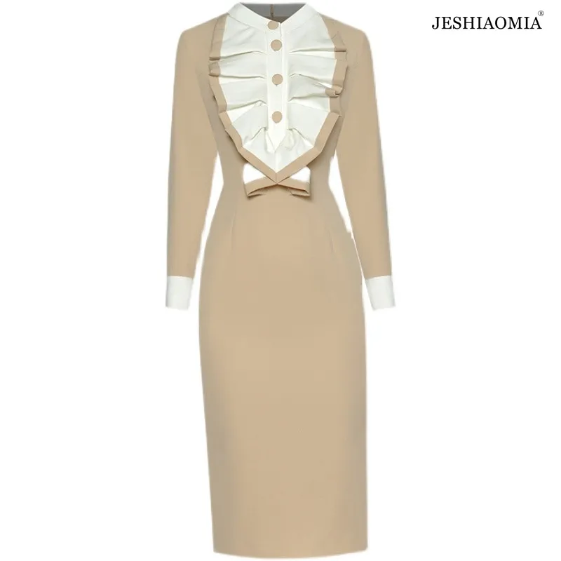 JESHIAOMIA- 2021 осеннее цветное платье миди с оборками и длинным рукавом 
JESHIAOMIA- 2021 осеннее цветное платье миди с оборками и длинным рукавом