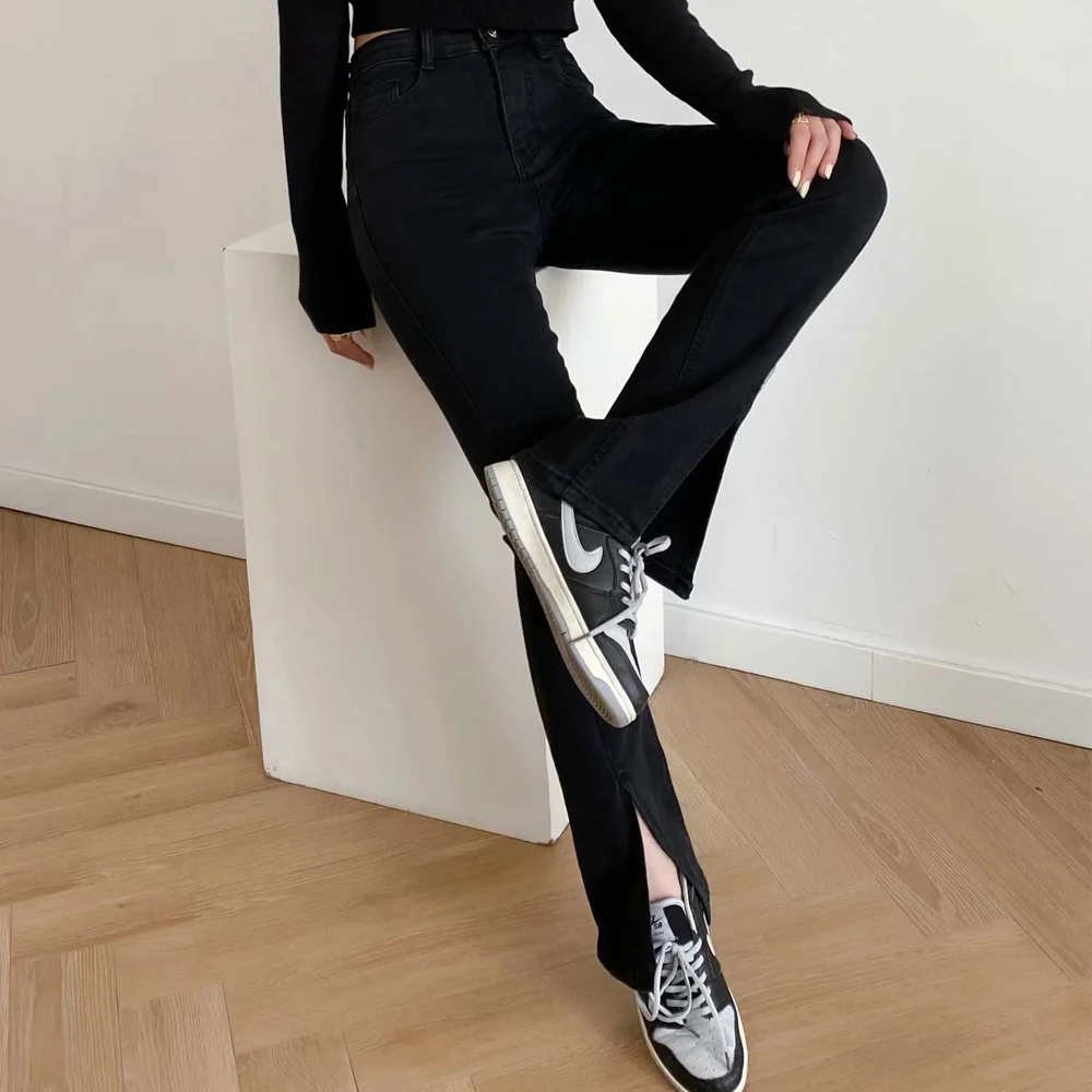 women harajuku Casual Korean black small feet Slit Jeans Slim high-waist denim pants pocket vintage Streetwear Trousers Lady
women harajuku Casual Korean black small feet Slit Jeans Slim high-waist denim pants pocket vintage Streetwear Trousers Lady