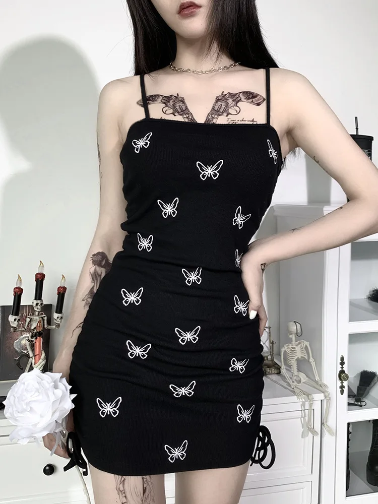Harajuku Skinny High Waist Black Mini Dress Women Vintage Butterfly Embroidery Bandage Dress Gothic Sexy Backless Dress
Harajuku Skinny High Waist Black Mini Dress Women Vintage Butterfly Embroidery Bandage Dress Gothic Sexy Backless Dress