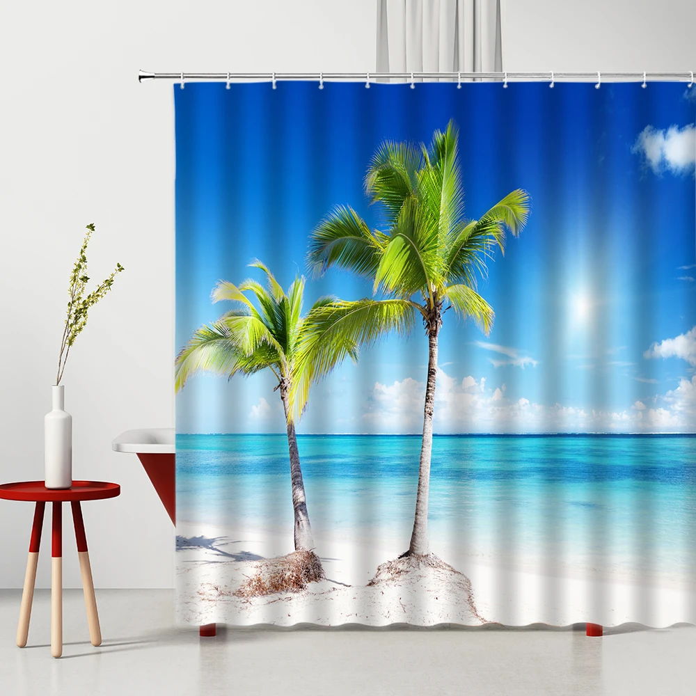 Beach Scenery Shower Curtain Palm tree ocean Sandy beach Sunlight Polyester Bathroom Decor Curtains Set Home Bathroom Supplies
Beach Scenery Shower Curtain Palm tree ocean Sandy beach Sunlight Polyester Bathroom Decor Curtains Set Home Bathroom Supplies