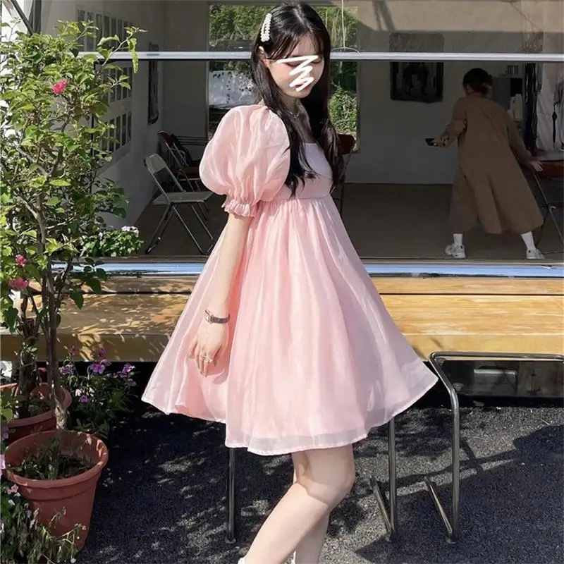 Korean Summer Sweety Mori Girl College Style Dress Female Kawaii Square Collar Cute Puff Sleeve A-Line Mini Princess Pink Dress
Korean Summer Sweety Mori Girl College Style Dress Female Kawaii Square Collar Cute Puff Sleeve A-Line Mini Princess Pink Dress