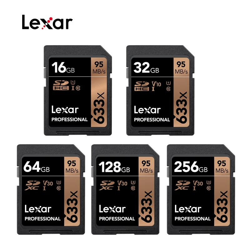 

Original Lexar 633x SD Card SDHC/SDXC UHS-I 95MB 16GB 32GB 64GB 128GB 256GB 512GB Class 10 Memory Cards For Canon Nikon camera