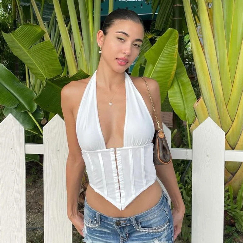 Y2k Sexy Corset Backless Crop Tank Tops Halter Vest for Women Fashion 2021Solid Summer Sleeveless Outfits Party Female Vacation
Y2k Sexy Corset Backless Crop Tank Tops Halter Vest for Women Fashion 2021Solid Summer Sleeveless Outfits Party Female Vacation