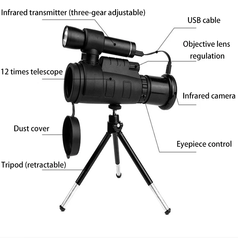 HD Video Telescope Zoom Powerful Monocular BAK4 Camera Night Vision Device Wifi Connect Smarphone Portable for Hunting Camping
HD Video Telescope Zoom Powerful Monocular BAK4 Camera Night Vision Device Wifi Connect Smarphone Portable for Hunting Camping