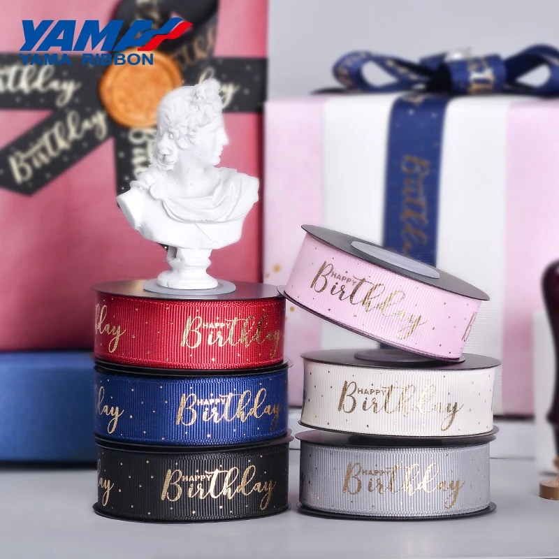 

YAMA 10yards/roll Ribbon Happy Birthday Gold Foil Printed Grosgrain Ribbons Party Gifts DIY Packaging Decoration Crafts