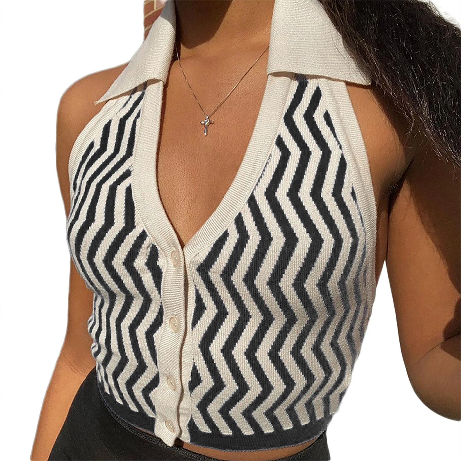 IMCUTE Halter Sleeveless Knitted Crop Top Women Sexy Backless Y2K Tank Top Autumn Print V Neck Vest Ladies Button Knitwear /F 
IMCUTE Halter Sleeveless Knitted Crop Top Women Sexy Backless Y2K Tank Top Autumn Print V Neck Vest Ladies Button Knitwear /F