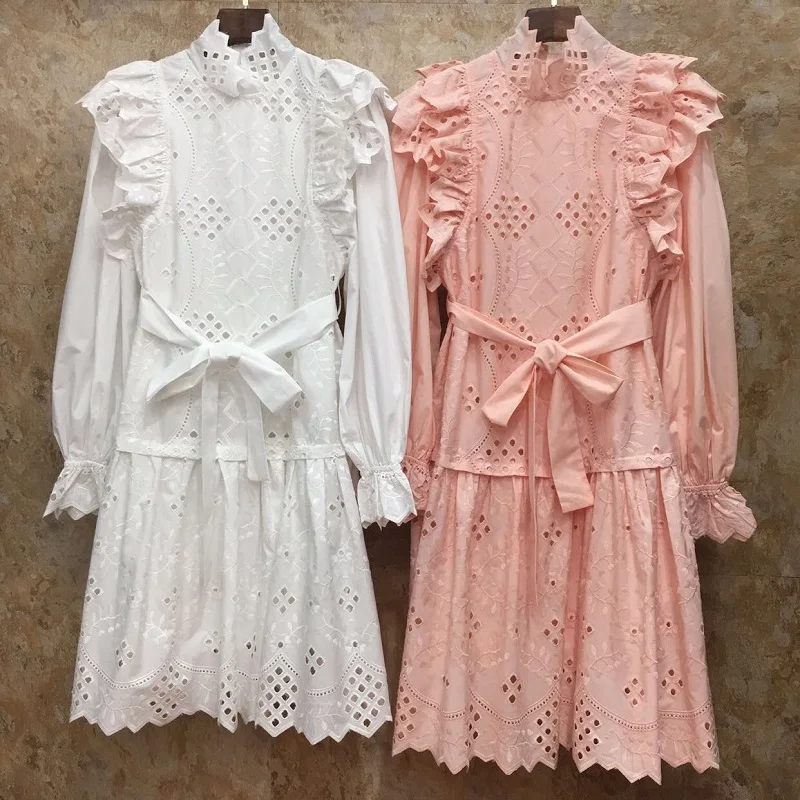 Top Quality 2019 Autumn Fashion White Pink Dress Women Stand Neck Allover Exquisite Embroidery Long Sleeve Party Cotton Dress
Top Quality 2019 Autumn Fashion White Pink Dress Women Stand Neck Allover Exquisite Embroidery Long Sleeve Party Cotton Dress