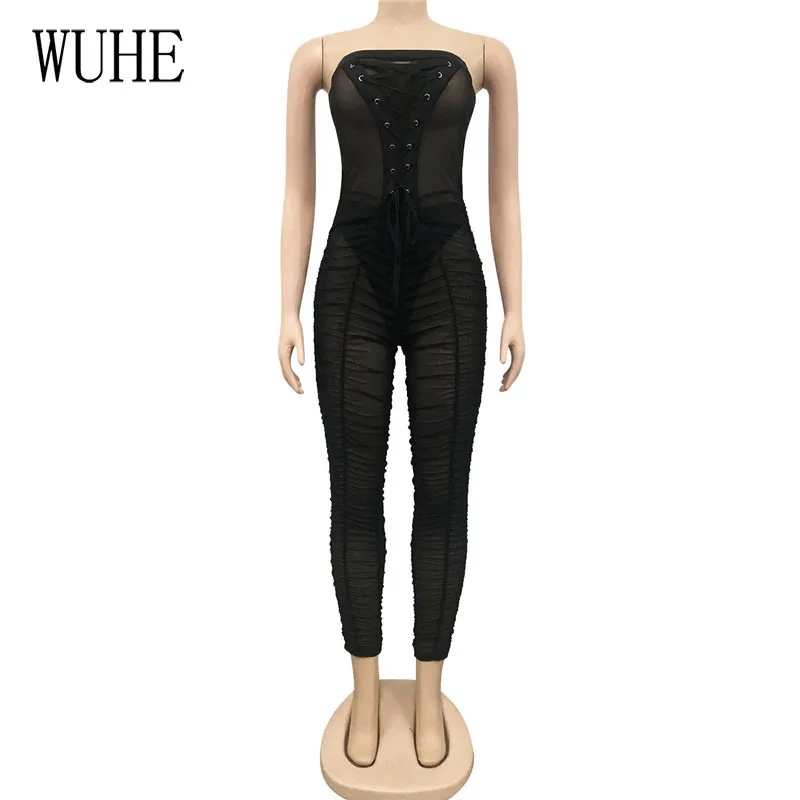 WUHE Mesh See Through Skinny Jumpsuits Package Hip Sleeveless Breast Wrap Cross Lace Up Bandage Pleated Nightclub Party Overalls
WUHE Mesh See Through Skinny Jumpsuits Package Hip Sleeveless Breast Wrap Cross Lace Up Bandage Pleated Nightclub Party Overalls