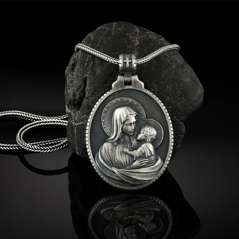 Christian Virgin Mary embrace baby Jesus pendant necklace men religious Jewelry on the neck Catholic vintage Man chain necklace
Christian Virgin Mary embrace baby Jesus pendant necklace men religious Jewelry on the neck Catholic vintage Man chain necklace