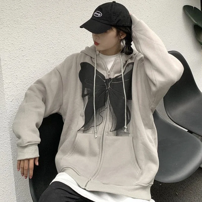 HOUZHOU Harajuku Hoodies Women Bow Print Long Sleeve Zip Up Oversized Hoodie Egirl Autumn Korean Fashion Hip Hop Streetwear 
HOUZHOU Harajuku Hoodies Women Bow Print Long Sleeve Zip Up Oversized Hoodie Egirl Autumn Korean Fashion Hip Hop Streetwear