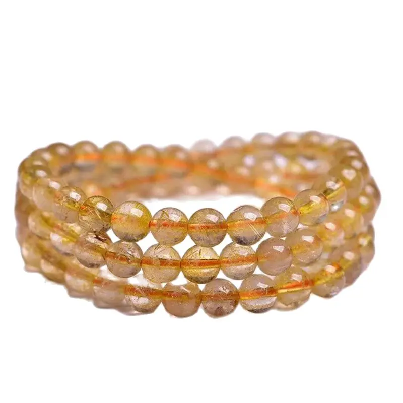 Natural Gold hair crystal beads multi-circle elastic bracelet Natural stone bead healing bracelet for men and women Party gift 
Natural Gold hair crystal beads multi-circle elastic bracelet Natural stone bead healing bracelet for men and women Party gift