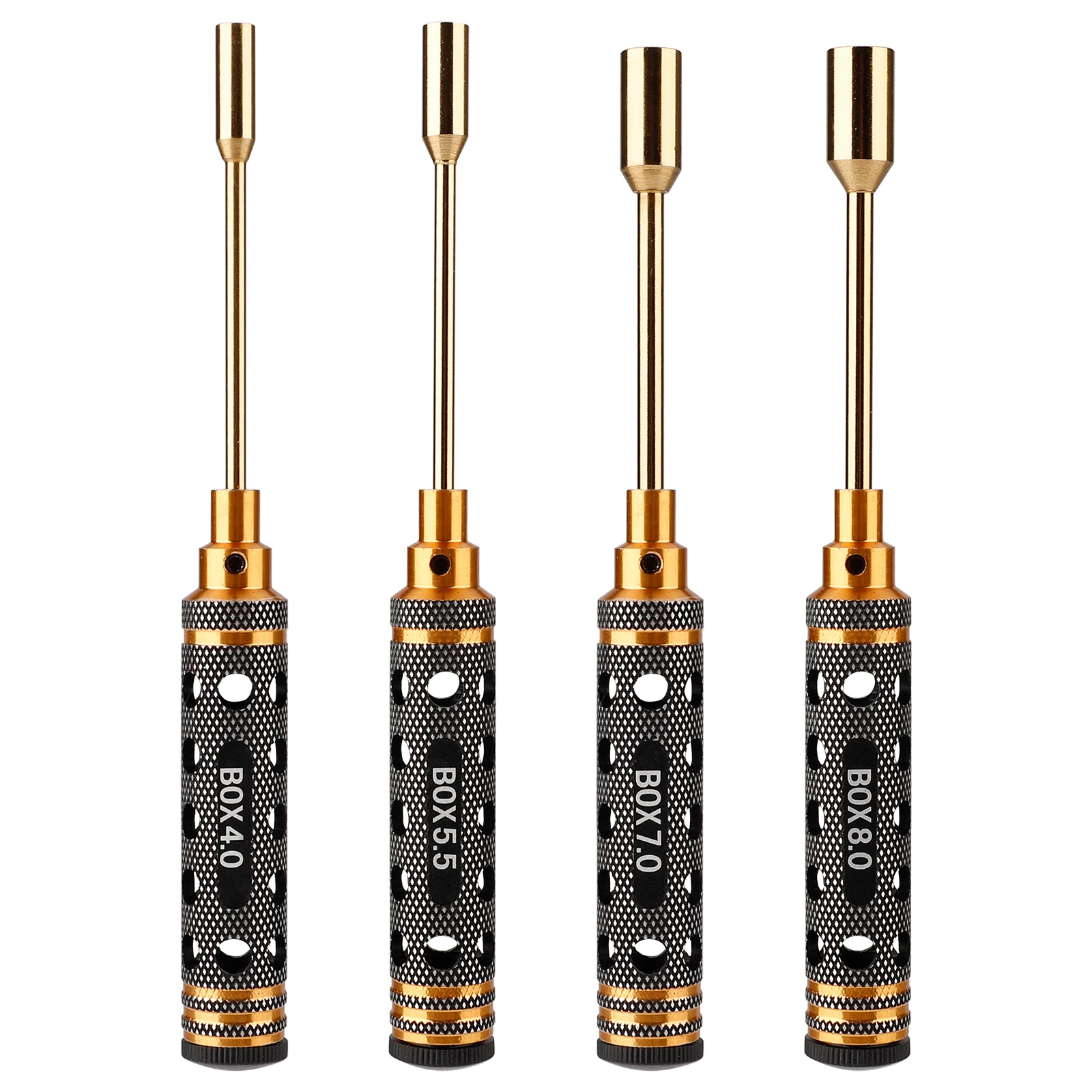 Aeromodelling Tool 4 X Screwdriver Repair Tools 4Pcs Durable 4.0mm + 5.5mm + 7.0mm + 8.0mm Hollowed Out Titanium-plated Sleeve
Aeromodelling Tool 4 X Screwdriver Repair Tools 4Pcs Durable 4.0mm + 5.5mm + 7.0mm + 8.0mm Hollowed Out Titanium-plated Sleeve