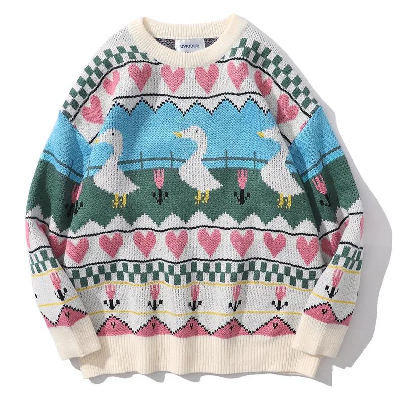 2021 Men Knitted Sweater Harajuku Streetwear Cartoon Duck Print Hip Hop Pullover Autumn Japanese Fashion Cotton Jumper Sweaters
2021 Men Knitted Sweater Harajuku Streetwear Cartoon Duck Print Hip Hop Pullover Autumn Japanese Fashion Cotton Jumper Sweaters