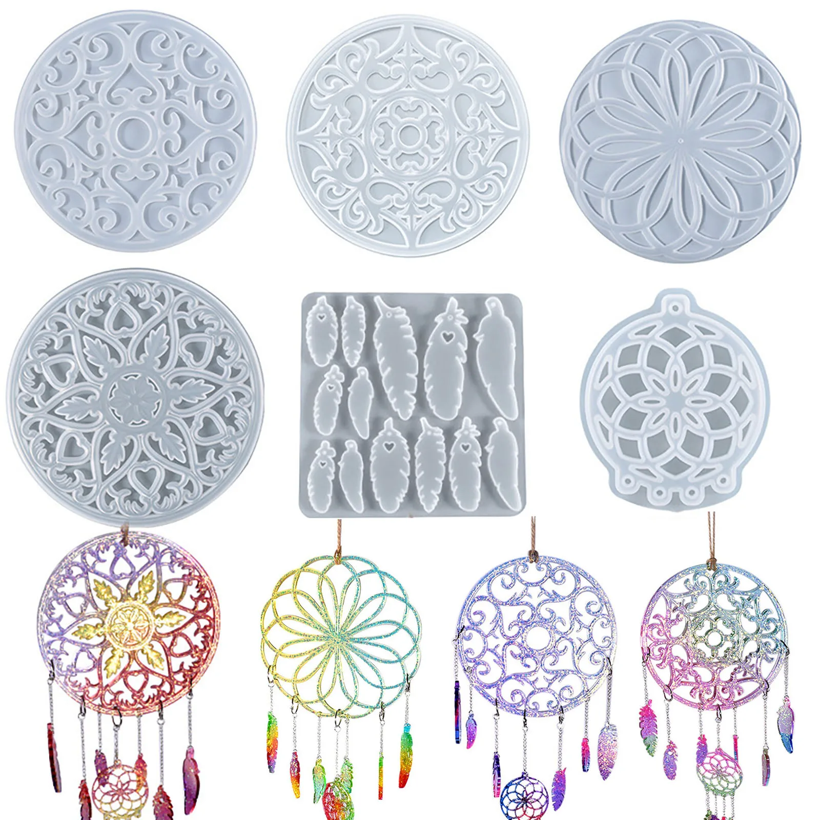 DIY Dream Catcher Pattern Mold Silicone Glue Mirror Ornaments Handmade Art Craft Key Bags Pendants Indoor Ornaments
DIY Dream Catcher Pattern Mold Silicone Glue Mirror Ornaments Handmade Art Craft Key Bags Pendants Indoor Ornaments