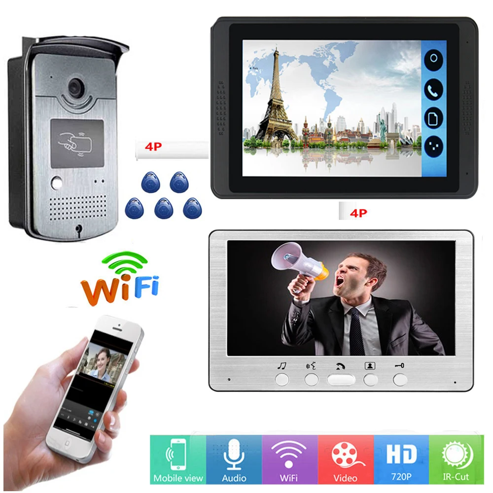 

APP Control RFID Unlock Video Intercom 7 Inch LCD Wifi Wireless Video Door Phone Doorbell Waterproof Visual Door Intercom System
