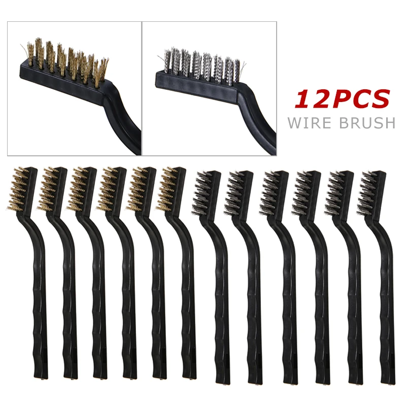 12pcs 7inch Stainless Steel Wire Brushes+Brass Wires Brushes Durable Practical Rust Corrosion Removal Automobile Supplies
12pcs 7inch Stainless Steel Wire Brushes+Brass Wires Brushes Durable Practical Rust Corrosion Removal Automobile Supplies