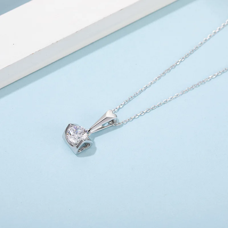 925 Sterling Silver 1 Ct D Color Moissanite Pendant Necklace Classic Excellent Cut Diamond for Women Party | Украшения и