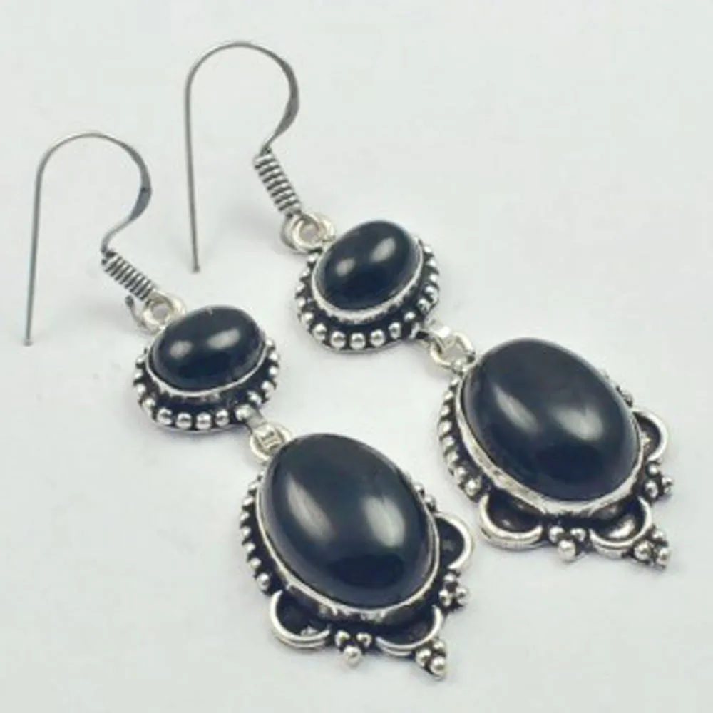 Серьги с черным ониксом серебряные накладки на Медь, США, Размеры 68 мм, E3260 
Серьги с черным ониксом серебряные накладки на Медь, США, Размеры 68 мм, E3260