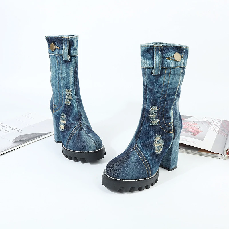 Women Denim Boots Chunky High Heel Ankle Boots Ladies Square Platform Shoes Buckle Decor Woman Jean Botas Punk Style Riding Boot
Women Denim Boots Chunky High Heel Ankle Boots Ladies Square Platform Shoes Buckle Decor Woman Jean Botas Punk Style Riding Boot