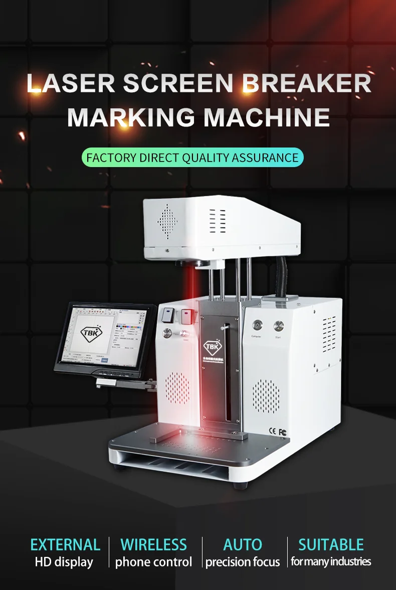 TBK 958C Wireless Control 6W fiber Laser Marking Separating Machine for phone Back Cover Glass Repair with Separated Monitor
TBK 958C Wireless Control 6W fiber Laser Marking Separating Machine for phone Back Cover Glass Repair with Separated Monitor