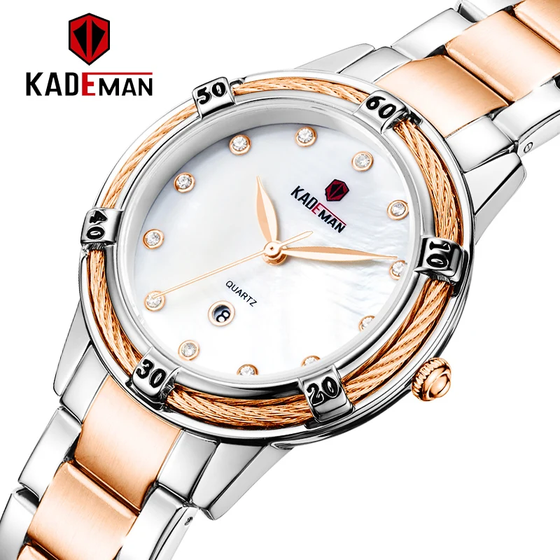 

KADEMAN Top Luxury Brand Quartz Wristwatches Rose Gold Watches Rhinestone Dial Wrist Stainless Steel Watch For Gift for Friend