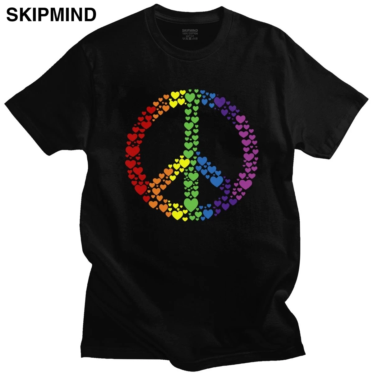 Стильная мужская футболка с надписью LGBT Peace Sign Rainbow Hearts хлопковая короткими