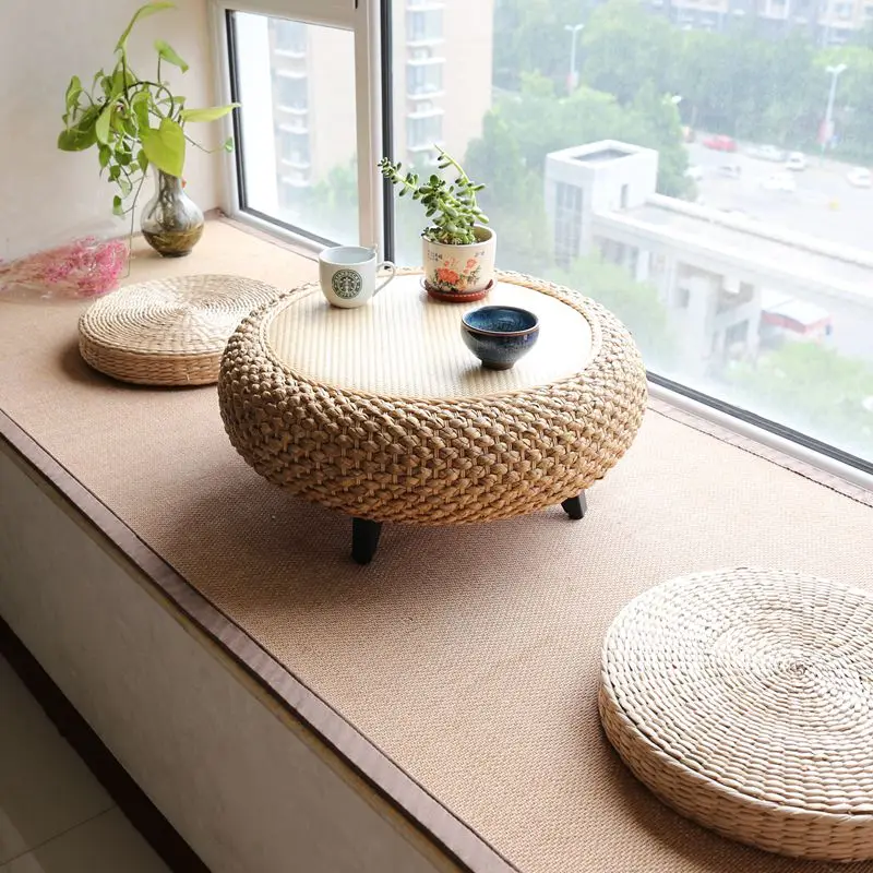 Japanese Hand Made Rattan 60x25cm Round Table with 2pcs Cushion For Bay Window Traditional Asian Low Floor Wooden Coffee Table
Japanese Hand Made Rattan 60x25cm Round Table with 2pcs Cushion For Bay Window Traditional Asian Low Floor Wooden Coffee Table