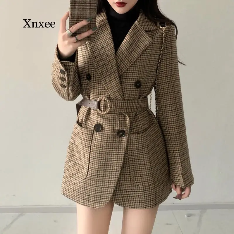 Winter Korean Plaid Women Work Blazer Jacket Casual Double-Breasted Sashes Suit Jacket Female Slim Female Blazer Outwear
Winter Korean Plaid Women Work Blazer Jacket Casual Double-Breasted Sashes Suit Jacket Female Slim Female Blazer Outwear