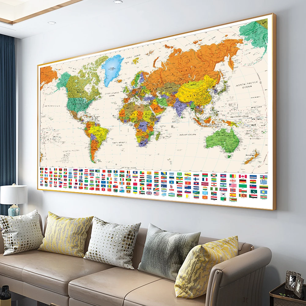 Big Size The World Map Canvas Painting Poster Retro English Map with National Flags Travel Picture for Study Living Room Decor
Big Size The World Map Canvas Painting Poster Retro English Map with National Flags Travel Picture for Study Living Room Decor