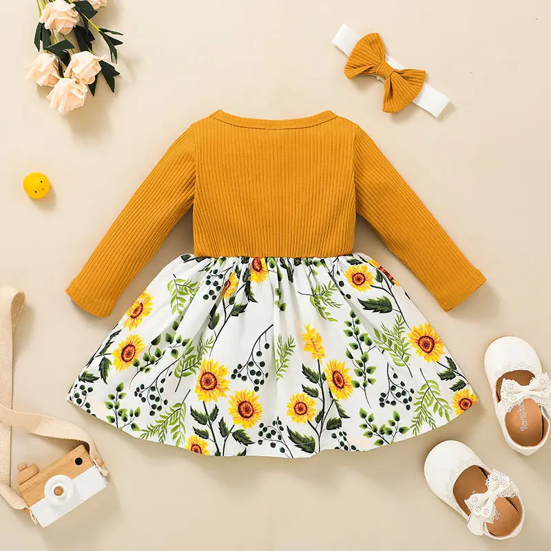 Spring Autumn Kids Toddler Girls Dress Long Sleeve Floral Print Big Bowknot Ruffles for Fashion Clothing | Детская одежда и обувь