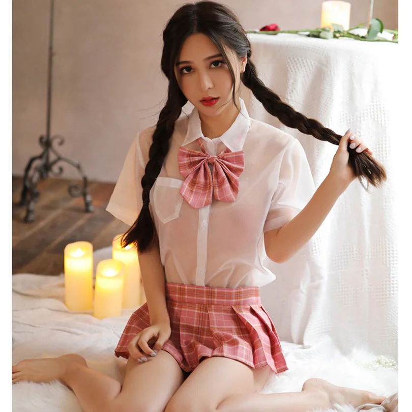 Ladies Erotic Lingerie Transparent Bow Tie Shirt Plaid Pleated Skirt Two-piece Student Suit Cosplay Sailor JK Uniform Temptation
Ladies Erotic Lingerie Transparent Bow Tie Shirt Plaid Pleated Skirt Two-piece Student Suit Cosplay Sailor JK Uniform Temptation