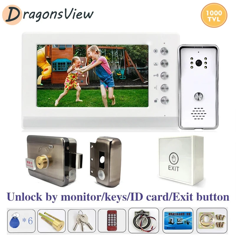Видеодомофон Dragonsview с замком монитор 7 дюймов ИК-камера 1000TVL видеодомофон система